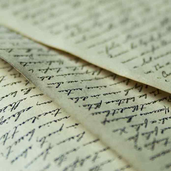 Pages of handwritten fiction to represent the writer Gail Owen's suggestion that writing is not a chore or task but a specific process that allows the writer to explore, dream and think.